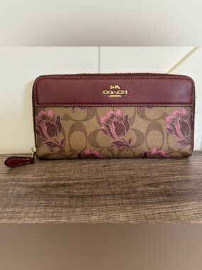 Coach Accordion Zip Wallet in Signature Canvas with Desert Tulip Print